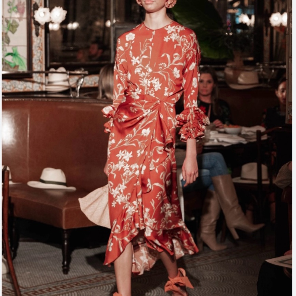 Johanna Ortiz peach floral dress size 4
